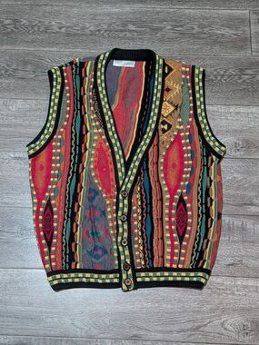 Vtg Carlo Alberto 3D Knit Sweater Vest Mens M Coogi Style Australia Cotton Multi